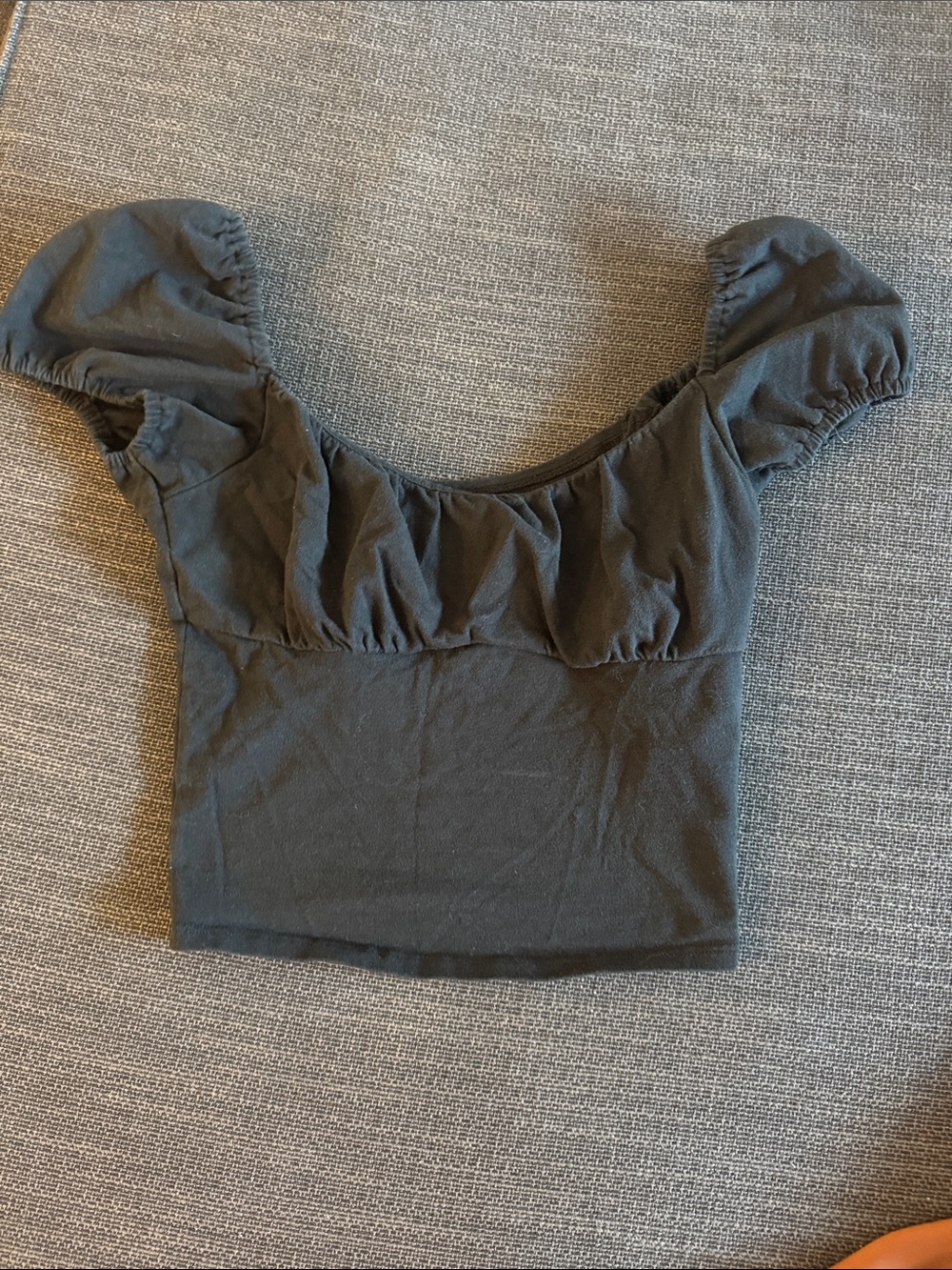 Hollister Black Puff Sleeve Square-Neck Crop Top
